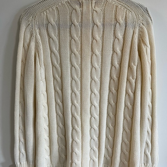 Vintage Sears Cream Long Button Front Cardigan with Pockets High Collar/Large - Picture 8 of 11